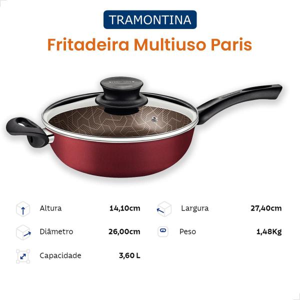 Imagem de Fritadeira Tramontina Paris Multiuso Antiaderente Starflon Max 26cm 3,6L 28518726