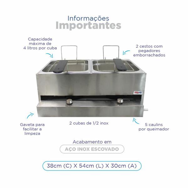 Imagem de Fritador Fritadeira Tacho Profissional 2 Cubas Zepper ZP20G