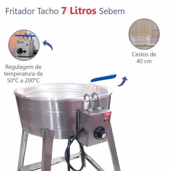 Imagem de Fritador Tacho Elétrico Industrial Grande Pasteleiro Pastel com Pé/Pedestal 7 Litros Inox Sebem