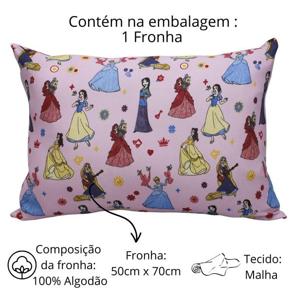 Imagem de Fronha Infantil Dança das Princesas Avulsa Malha Disney 100% Algodão 48cm x 68cm Portallar