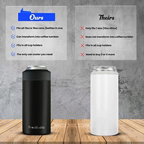 Imagem de Frost Buddy Universal 2.0 5 Tamanhos em 1 Refrigerador de Lata Isolado - Resfriador de Lata de Aço Inoxidável para 12 oz e 16 oz Latas e Garrafas Regulares ou Finas - Aço Inoxidável (Luzes)