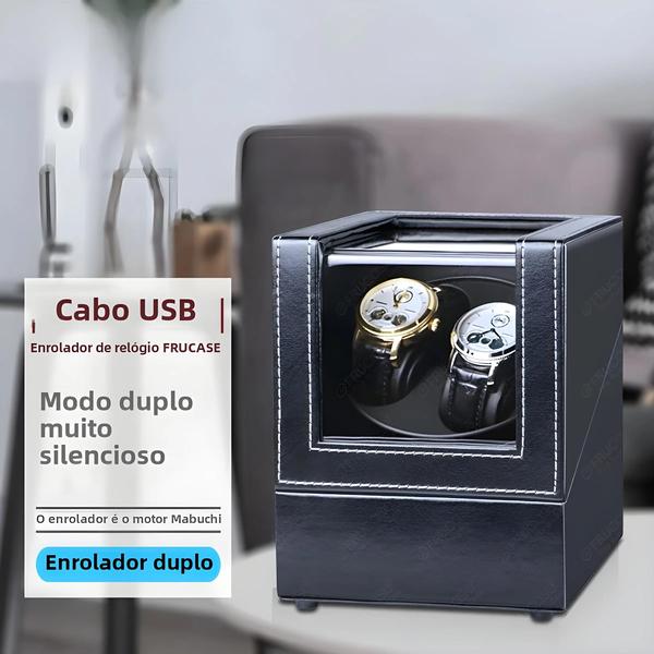 Imagem de FRUCASE-PU Watch Winder para relógios automáticos, caixa de relógio, 2 modos de rotação, 1-0, 2-0