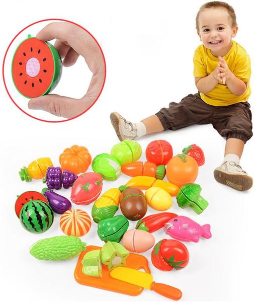 Imagem de Fruta de Brinquedo Com tiras autocolantes Comidinha Para Cortar Educativo Alimentos Vegetais