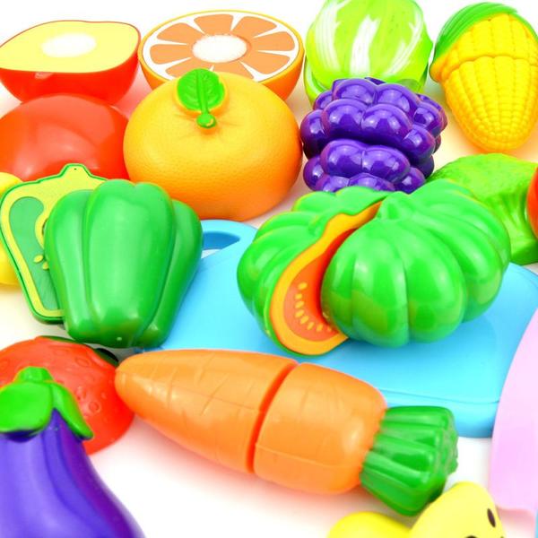 Imagem de  Frutas Velcr Cortar Com Faca Brinquedo Cestinha 16 Peças