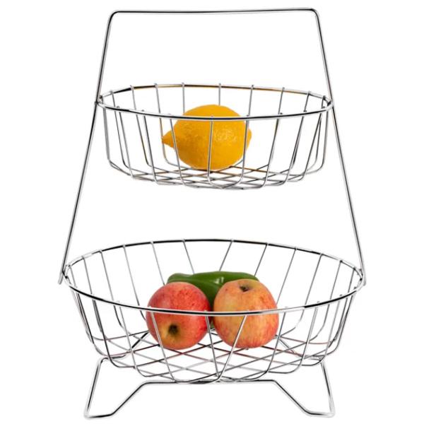 Fruteira 2 Andares Com Pedestal Aço Cromada 30x30x38 Cm - Utimil Imagem de Fruteira 2 Andares Com Pedestal Aço Cromada 30x30x38 Cm