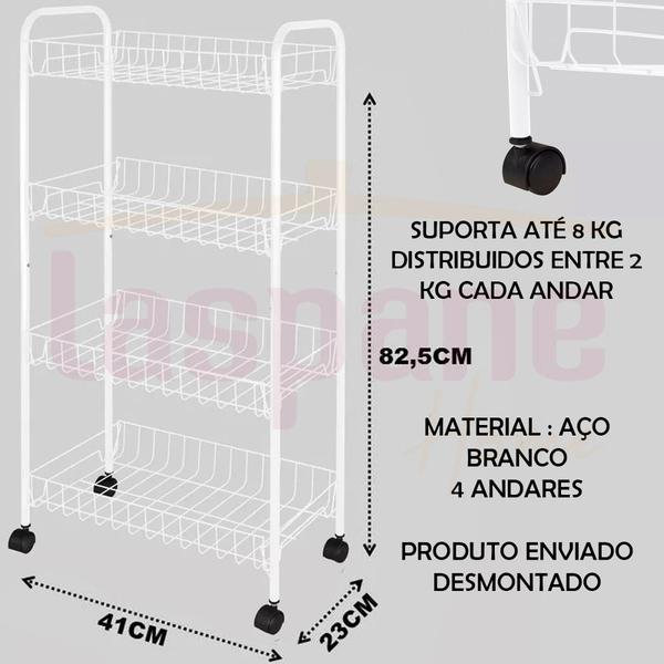 Imagem de Fruteira 4 Andares C/ Rodas Organizador Multiuso 8kg Branca Mor