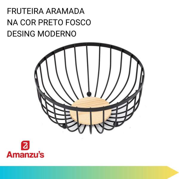 Imagem de Fruteira Aramada Centro Decorativo Em Metal Preto Fosco