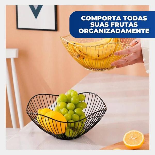 Imagem de Fruteira Aramado Ferro Organizador De Frutas Mesa Cozinha Moderna Multiuso Preto