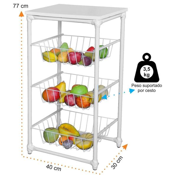 Imagem de Fruteira Cali De Chão Tampo Mdf 3 Cestos Removíveis Branca