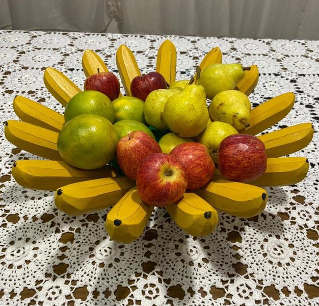 Imagem de Fruteira Centro De Mesa Artesanal Formato Banana Em Madeira