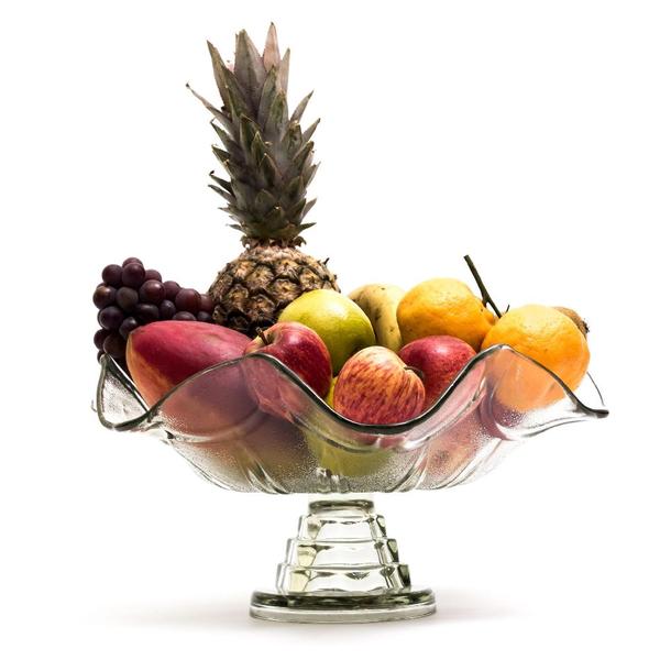 Fruteira centro de mesa de vidro com pe romana luxo - MISTRAL/CAROLINA LIZ Imagem de Fruteira centro de mesa de vidro com pe romana luxo