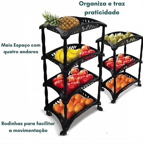 Imagem de Fruteira Cesto Organizador Empilhável Expositor com Rodinhas