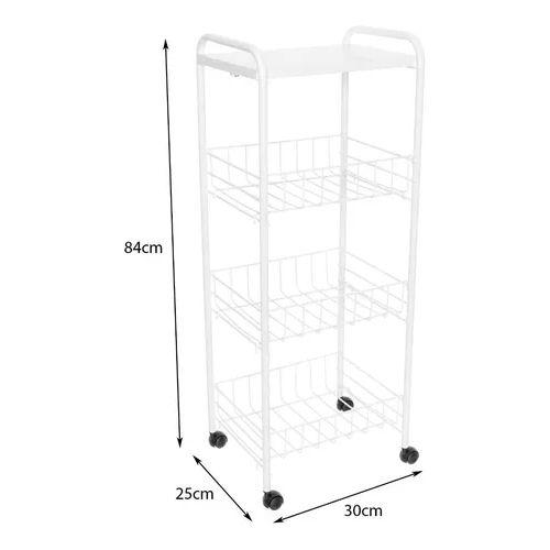 Imagem de Fruteira Chão 3 Cestos Andares Metal Rodinhas Cozinha Branca
