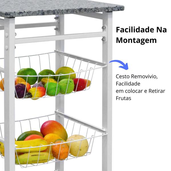 Imagem de Fruteira Chão Cozinha Multiuso Tampo Pedra Granito Mármore