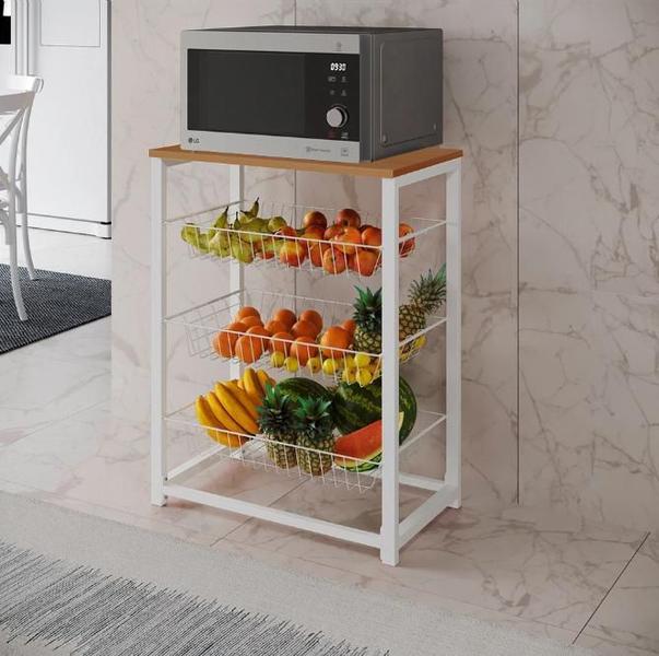 Fruteira com Suporte para Micro-ondas Barcelona Aço Branco Cesto Branco Tampo Canela - Império Roma Imagem de Fruteira com Suporte para Micro-ondas Barcelona Aço Branco Cesto Branco Tampo Canela