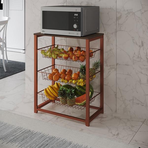 Fruteira com Suporte para Micro-ondas Barcelona Aço Cobre Cesto Cobre Tampo Amêndoa - Up Home Imagem de Fruteira com Suporte para Micro-ondas Barcelona Aço Cobre Cesto Cobre Tampo Amêndoa
