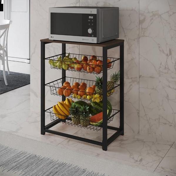 Fruteira com Suporte para Micro-ondas Barcelona Aço Preto Cesto Preto Tampo Amendoa - Império Roma Imagem de Fruteira com Suporte para Micro-ondas Barcelona Aço Preto Cesto Preto Tampo Amendoa