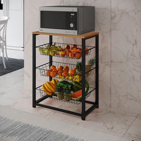 Fruteira com Suporte para Micro-ondas Barcelona Aço Preto Cesto Preto Tampo Canela - CASA PRIME Imagem de Fruteira com Suporte para Micro-ondas Barcelona Aço Preto Cesto Preto Tampo Canela