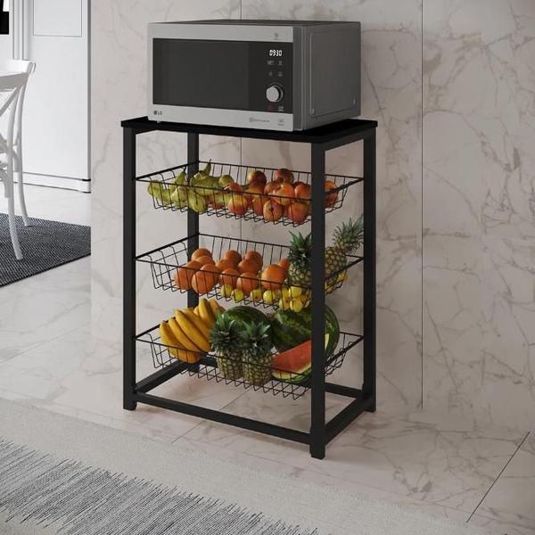 Fruteira com Suporte para Micro-ondas Barcelona Aço Preto Cesto Preto Tampo Preto - Império Roma Imagem de Fruteira com Suporte para Micro-ondas Barcelona Aço Preto Cesto Preto Tampo Preto