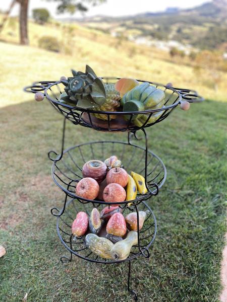 Imagem de Fruteira De 3 Compartimentos Feita Madeira E Ferragem Útil Para Cozinha Direto Da Fábrica