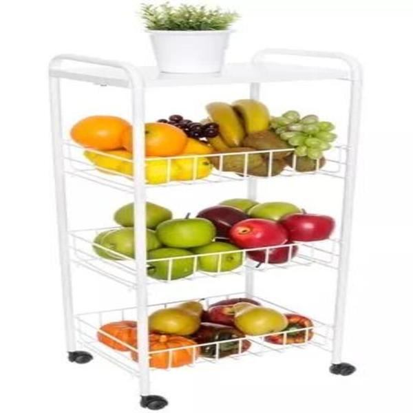Fruteira De Chão 3 Cestos Andares Metal Rodinhas Cozinha Branca - Metaltru Imagem de Fruteira De Chão 3 Cestos Andares Metal Rodinhas Cozinha Branca