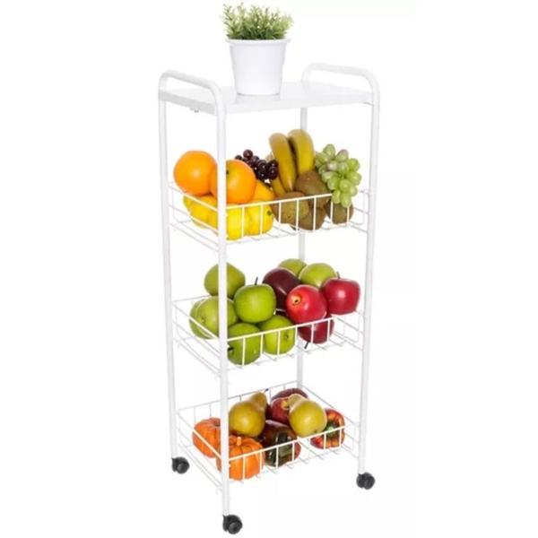 Fruteira De Chão 3 Cestos Andares Metal Rodinhas Cozinha Branca - Metaltru Imagem de Fruteira De Chão 3 Cestos Andares Metal Rodinhas Cozinha Branca