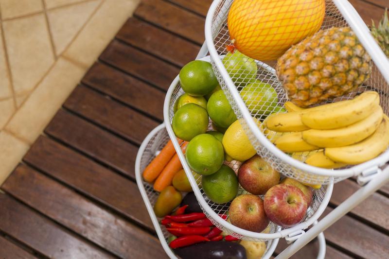 Imagem de Fruteira De Chão 3 Cestos Carrinho Multiuso Acessório Branco