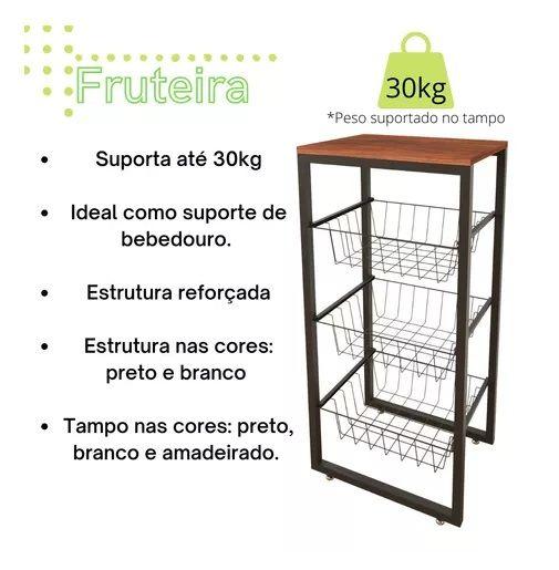 Imagem de Fruteira De Chão Aço Cozinha Preto Suporte Bebedouro MDF Amadeirado