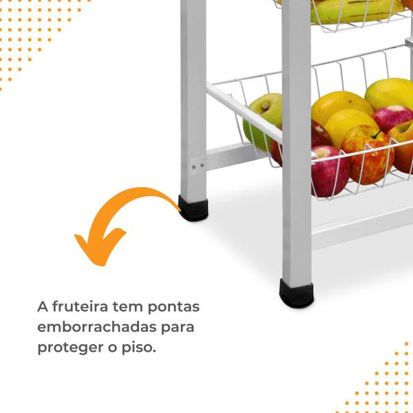 Imagem de Fruteira de Chão Aramada Cozinha Metal Madeira Moderna Mesa