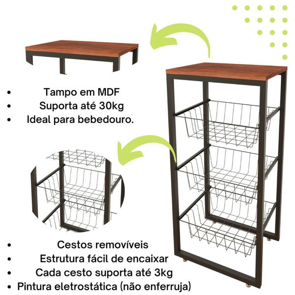 Imagem de Fruteira De Chão Branco Brilho Em Aço MDF Amadeirado