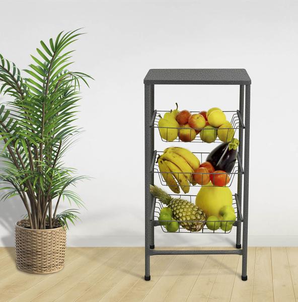 Fruteira de Chão c/ 3 Cestos p/ Organizar Frutas Resistente - AÇOMIX Imagem de Fruteira de Chão c/ 3 Cestos p/ Organizar Frutas Resistente