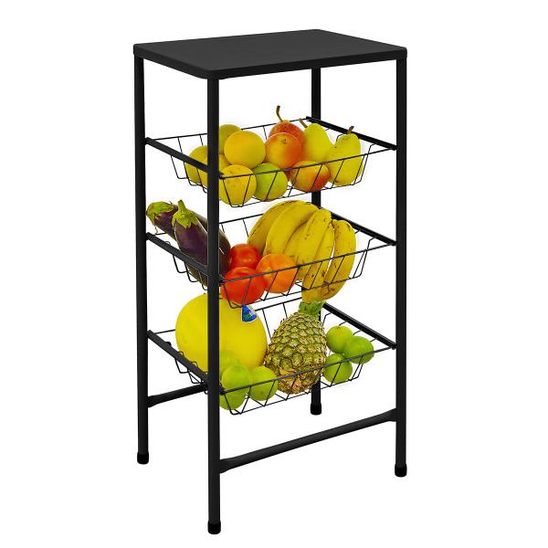 Fruteira de Chão c/ 3 Cestos p/ Organizar Frutas Resistente - AÇOMIX Imagem de Fruteira de Chão c/ 3 Cestos p/ Organizar Frutas Resistente