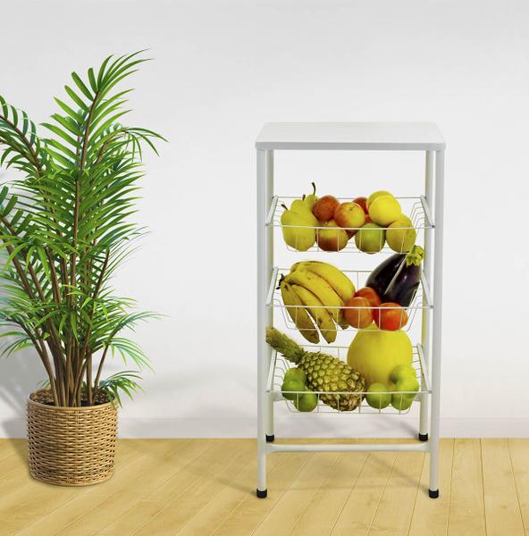 Fruteira de Chão c/ 3 Cestos p/ Organizar Frutas Resistente - AÇOMIX Imagem de Fruteira de Chão c/ 3 Cestos p/ Organizar Frutas Resistente