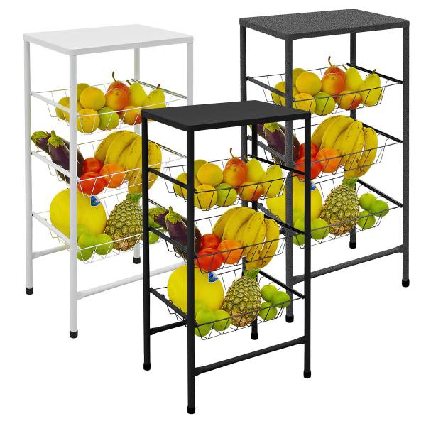 Fruteira de Chão c/ 3 Cestos p/ Organizar Frutas Resistente - AÇOMIX Imagem de Fruteira de Chão c/ 3 Cestos p/ Organizar Frutas Resistente