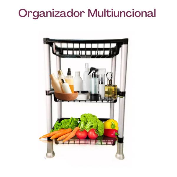 Imagem de Fruteira De Chão Cesto Organizador Com 3 Andares Empilháveis - Retangular