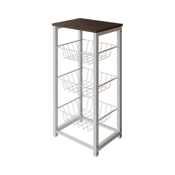 Fruteira de Chão Cozinha Desmontada Aço Branco Tampo Amêndoa Madri - CASAPRIME Imagem de Fruteira de Chão Cozinha Desmontada Aço Branco Tampo Amêndoa Madri