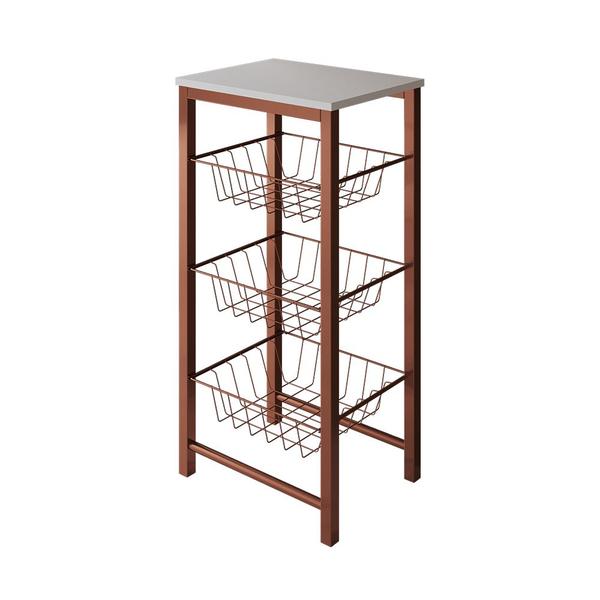 Fruteira de Chão Cozinha Montada Aço Cobre Tampo Branco Roma - CASAPRIME Imagem de Fruteira de Chão Cozinha Montada Aço Cobre Tampo Branco Roma