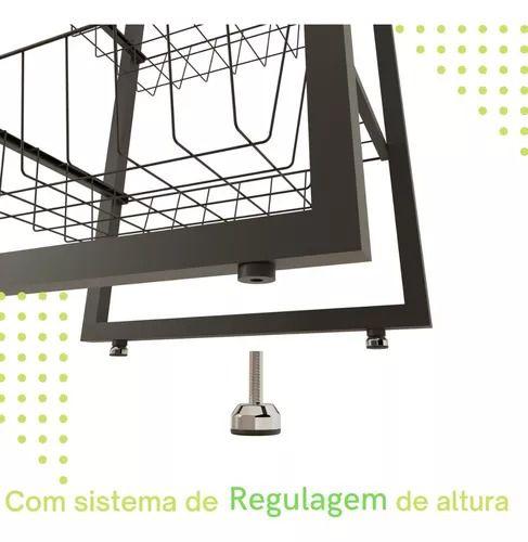 Fruteira De Chão Cozinha Preto Fosco Em Aço Mdf Amadeirado - UTILITY GOLD LAR Imagem de Fruteira De Chão Cozinha Preto Fosco Em Aço Mdf Amadeirado