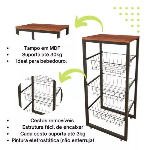 Fruteira De Chão Cozinha Preto Fosco Em Aço Mdf Amadeirado - UTILITY GOLD LAR Imagem de Fruteira De Chão Cozinha Preto Fosco Em Aço Mdf Amadeirado