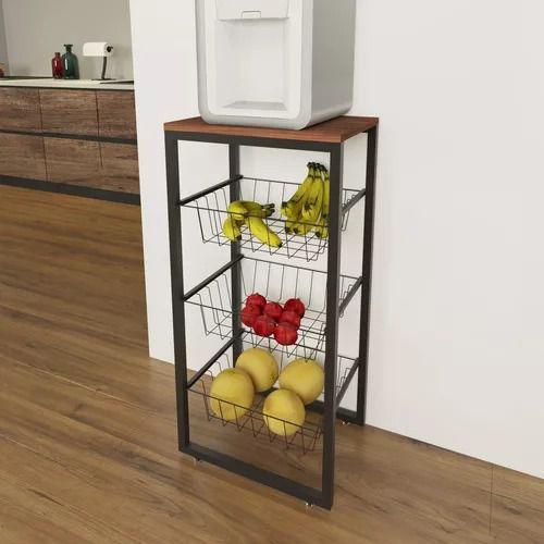 Fruteira De Chão Cozinha Preto Fosco Em Aço Mdf Amadeirado - UTILITY GOLD LAR Imagem de Fruteira De Chão Cozinha Preto Fosco Em Aço Mdf Amadeirado
