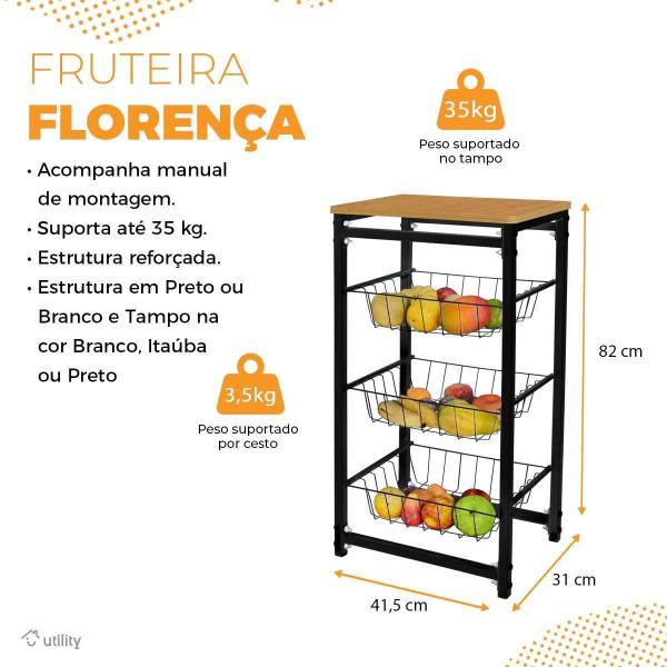 Imagem de Fruteira De Chao Cozinha Tampo Madeira Florenca De Ferro