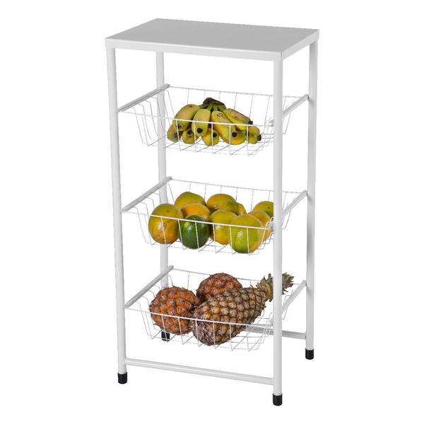 Fruteira De Chão Para Cozinha 3 Andares Cesto Branca Plus - Metalcromo Imagem de Fruteira De Chão Para Cozinha 3 Andares Cesto Branca Plus