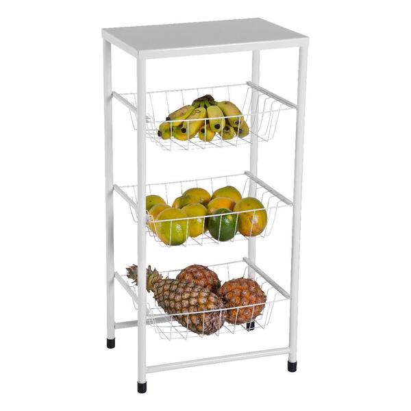Fruteira De Chão Para Cozinha 3 Andares Cesto Branca Plus - Metalcromo Imagem de Fruteira De Chão Para Cozinha 3 Andares Cesto Branca Plus