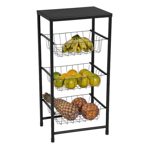 Fruteira De Chão Para Cozinha 3 Andares Cesto Preta Plus - Metalcromo Imagem de Fruteira De Chão Para Cozinha 3 Andares Cesto Preta Plus
