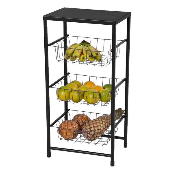 Fruteira De Chão Para Cozinha 3 Andares Cesto Preta Plus - Metalcromo Imagem de Fruteira De Chão Para Cozinha 3 Andares Cesto Preta Plus