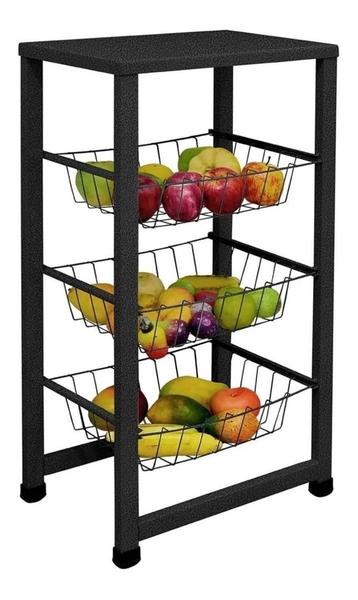 Fruteira De Chão Para Cozinha 3 Cestos Preto Fosco Multiuso - Belolar Imagem de Fruteira De Chão Para Cozinha 3 Cestos Preto Fosco Multiuso