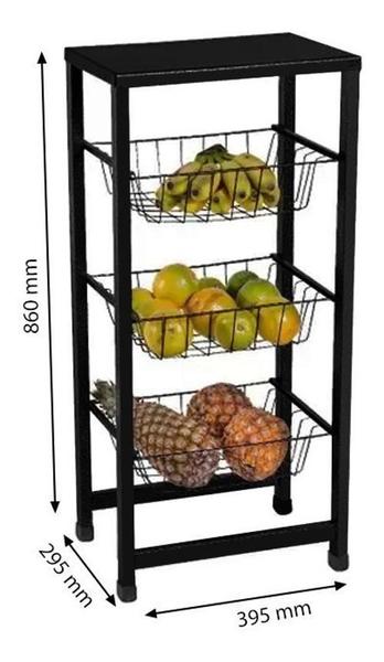 Fruteira De Chão Para Cozinha 3 Cestos Preto Fosco Multiuso - Belolar Imagem de Fruteira De Chão Para Cozinha 3 Cestos Preto Fosco Multiuso