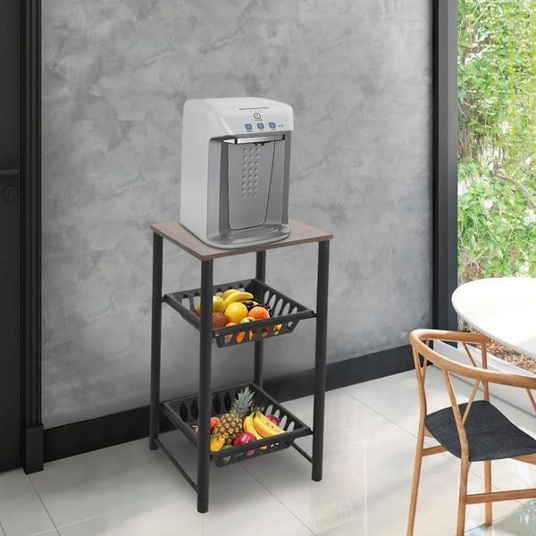 Fruteira De Chão Para Cozinha Bebedouro Filtro Galão De Água Tampo Madeira Mdf 2 Cestos Plástico Suporte Em Aço - D'DUZZA MIX Imagem de Fruteira De Chão Para Cozinha Bebedouro Filtro Galão De Água Tampo Madeira Mdf 2 Cestos Plástico Suporte Em Aço