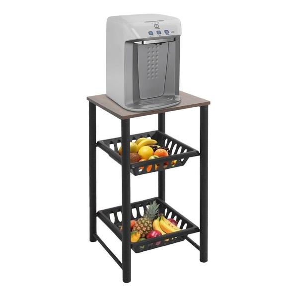 Fruteira De Chão Para Cozinha Bebedouro Filtro Galão De Água Tampo Madeira Mdf 2 Cestos Plástico Suporte Em Aço - D'DUZZA MIX Imagem de Fruteira De Chão Para Cozinha Bebedouro Filtro Galão De Água Tampo Madeira Mdf 2 Cestos Plástico Suporte Em Aço