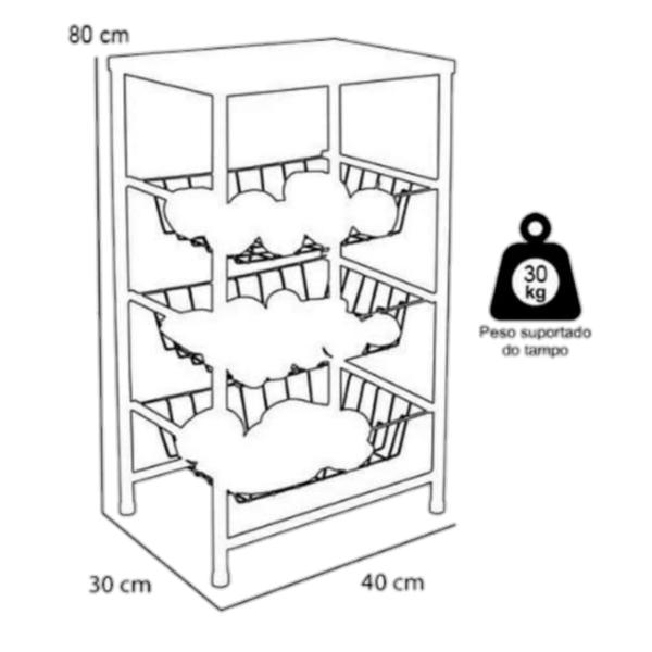 Imagem de Fruteira de Chão para Cozinha com 3 cestos Móvel com Tampo em chapa para Micro-ondas Bebedouro